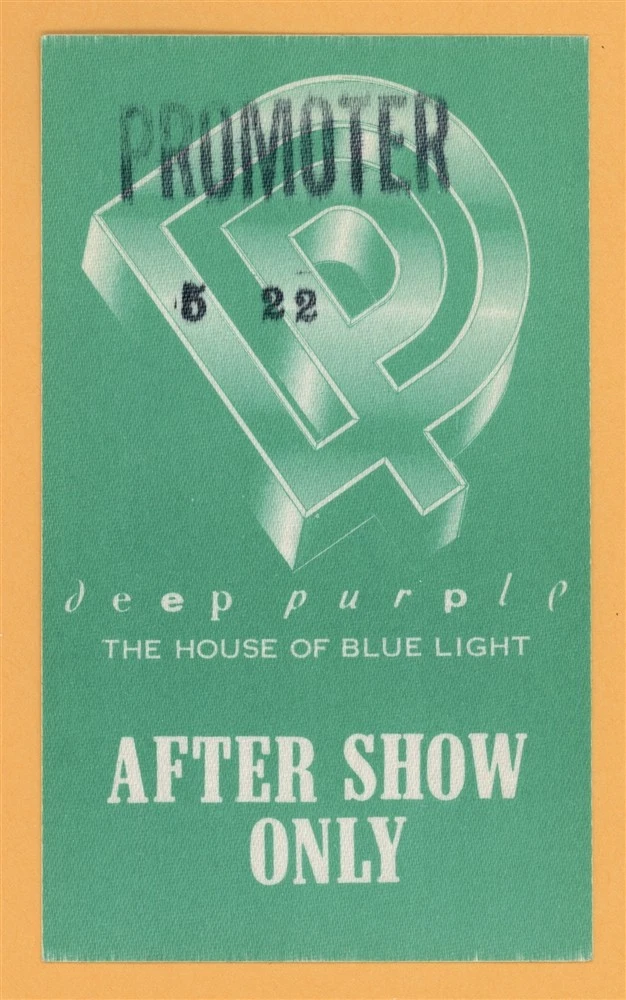 Deep Purple 1987 House of Blue Light Concert Tour AFTER SHOW Backstage Pass