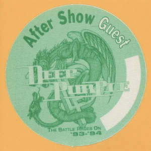Deep Purple 1993 Battle Rages On Concert Tour AFTER SHOW Backstage Pass