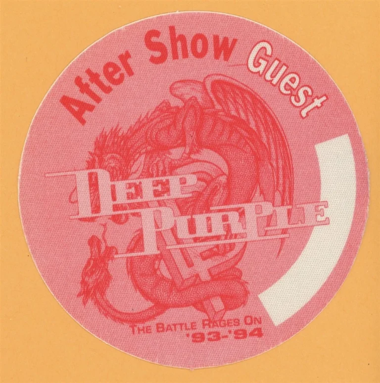 Deep Purple 1993 Battle Rages On Concert Tour AFTER SHOW Backstage Pass