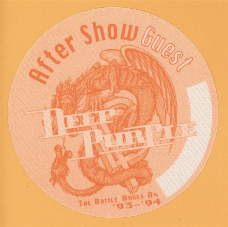 Deep Purple 1993 Battle Rages On Concert Tour AFTER SHOW Backstage Pass