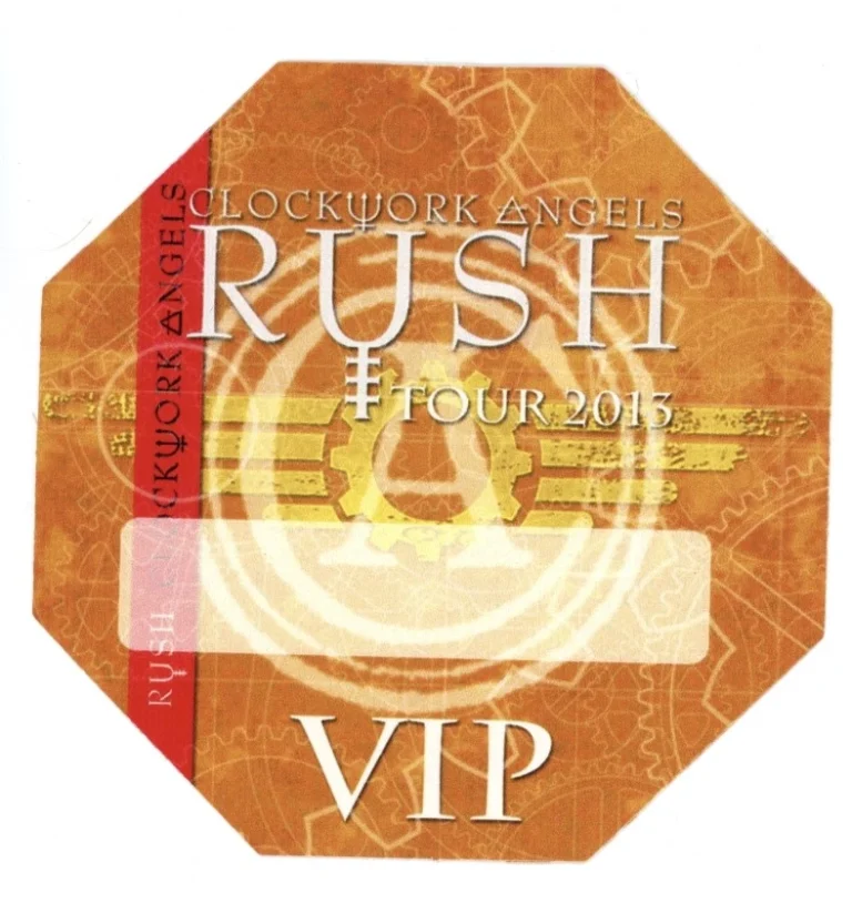 Rush 2013 Clockwork Angels Concert Tour VIP Backstage Pass