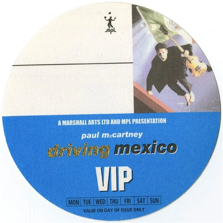 Paul McCartney 2002 Driving Rain Concert Tour VIP Backstage Pass - Mexico