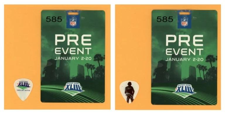 Bruce Springsteen Vintage Guitar Pick & Backstage Pass - 2009 Super Bowl XLIII
