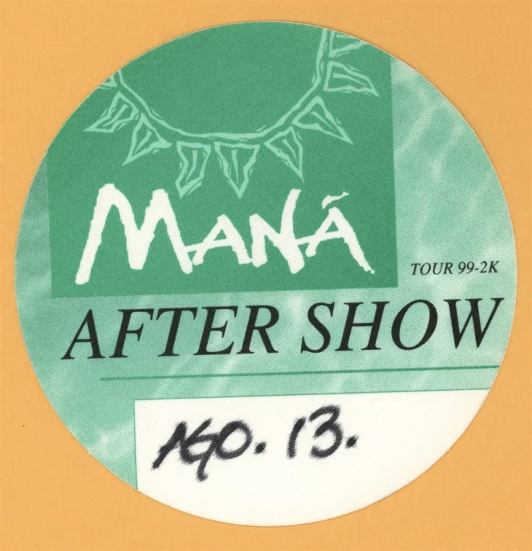 Mana 1999 Unplugged Concert Tour Aftershow Backstage Pass