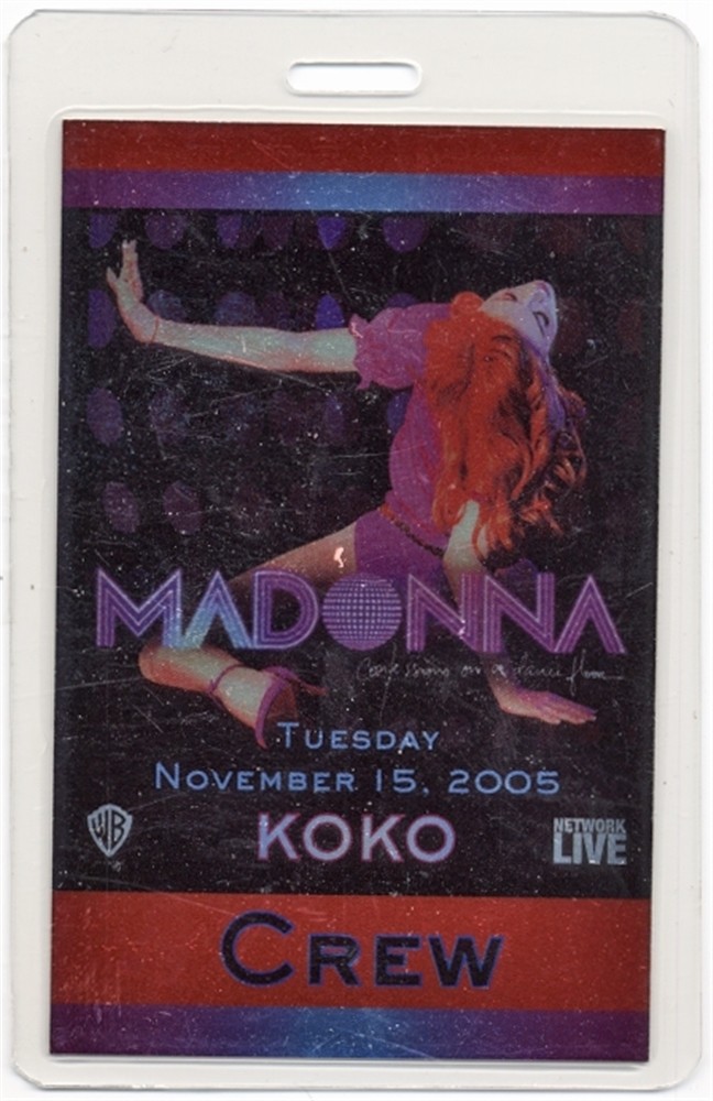 Madonna 2005 Confessions Concert Tour Crew Foil Laminated Backstage Pass
