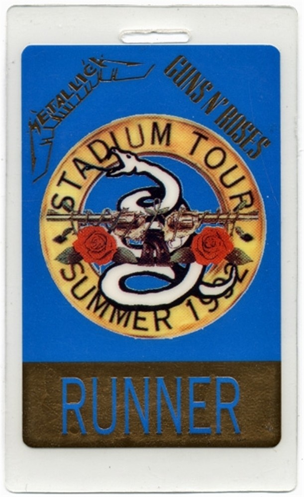 Metallica 1992 Stadium Tour w/ Guns N' Roses Foil print Laminated Backstage Pass