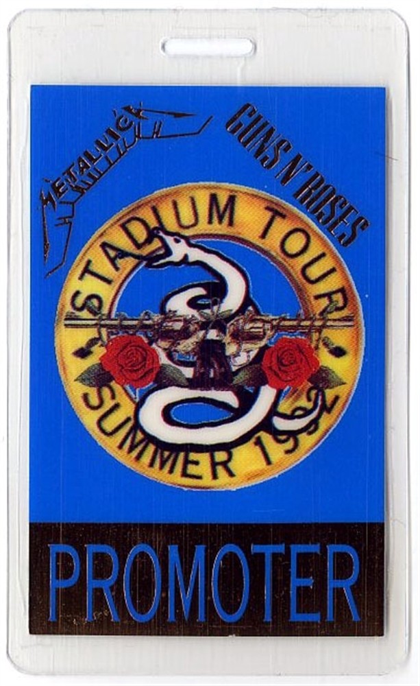 Guns N Roses 1992 Use Your Illusion Tour w/Metallica Laminated Backstage Pass