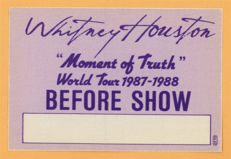 Whitney Houston 1987 Moment of Truth Concert Tour Before Show Backstage Pass