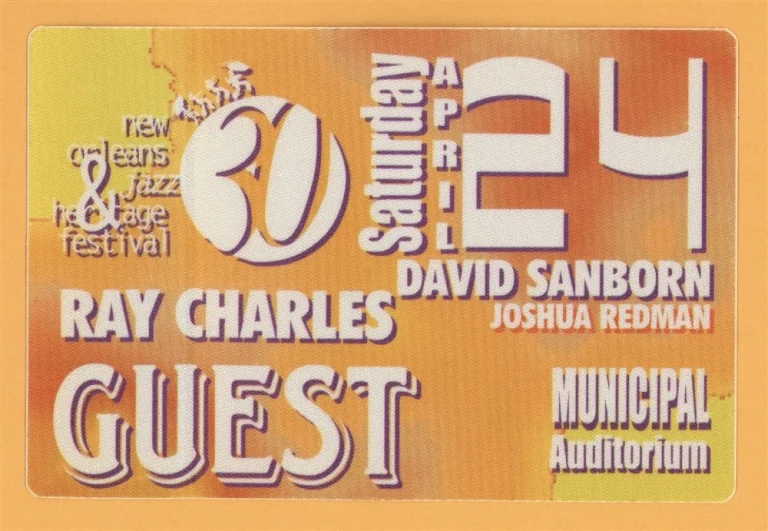Ray Charles 1999 New Orleans Jazz Festival Concert Tour Backstage Pass