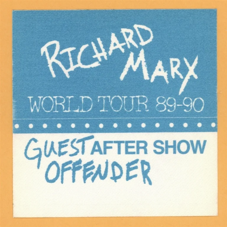 Richard Marx 1989 Repeat Offender Concert Tour AFTER SHOW Backstage Pass