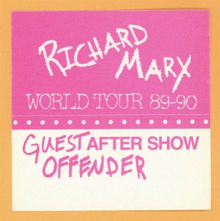 Richard Marx 1989 Repeat Offender Concert Tour AFTER SHOW Backstage Pass