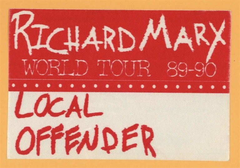 Richard Marx 1989 Repeat Offender Concert Tour LOCAL Backstage Pass
