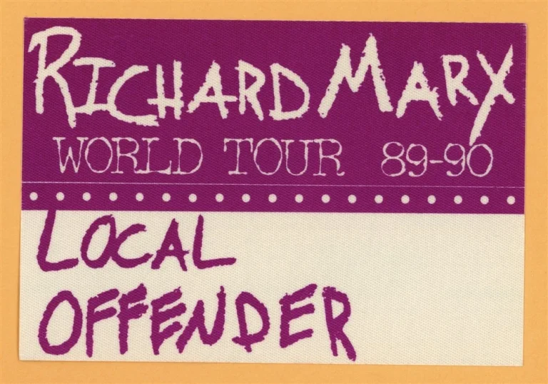 Richard Marx 1989 Repeat Offender Concert Tour LOCAL Backstage Pass