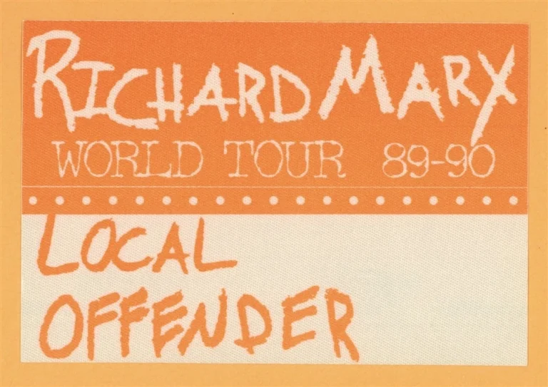 Richard Marx 1989 Repeat Offender Concert Tour LOCAL Backstage Pass
