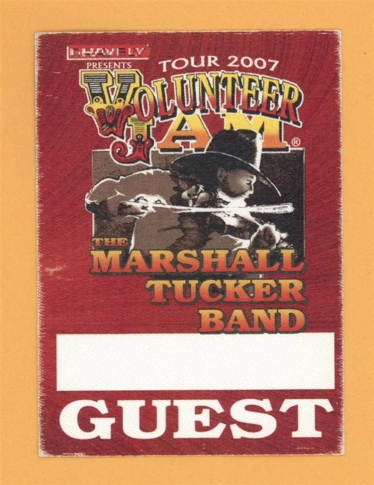 Marshall Tucker Band 2007 Volunteer Jam Concert Tour Backstage Pass