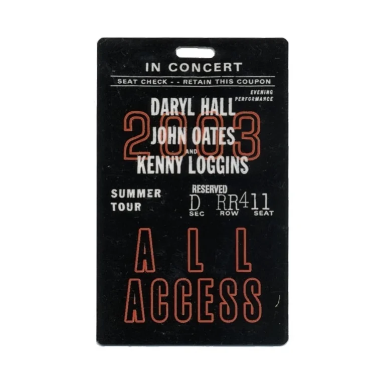 Hall & Oates 2003 Tour w/ Kenny Loggins All Access Laminated Backstage Pass
