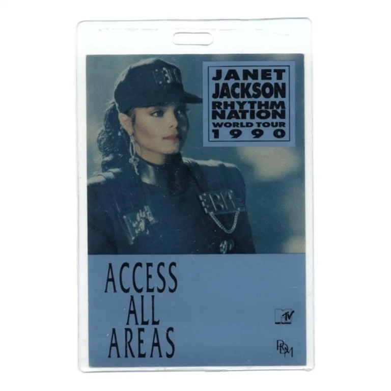 Janet Jackson 1990 Rhythm Nation Tour All Access Laminated Backstage Pass