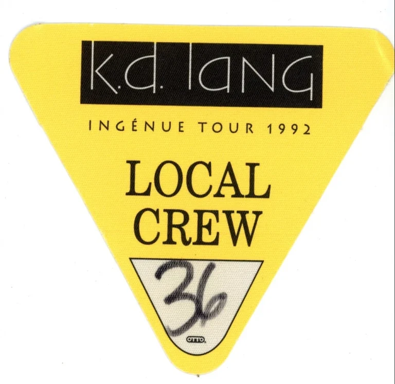 K.D. Lang Local Crew Vintage Backstage Pass - 1992 Ingenue Tour