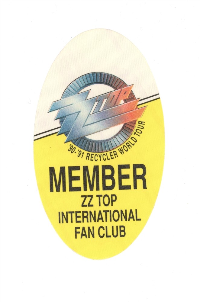 ZZ TOP 1990 RECYCLER CONCERT TOUR FAN CLUB BACKSTAGE PASS COLLECTIBLE MEMORABILIA