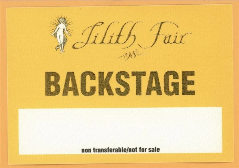 Sarah McLachlan 1998 Lilith Fair Concert Tour Backstage Pass