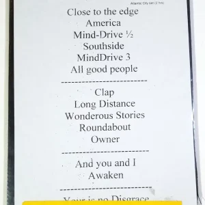YES band Concert Used Set-List from 8/20/04 Borgata Atlantic City