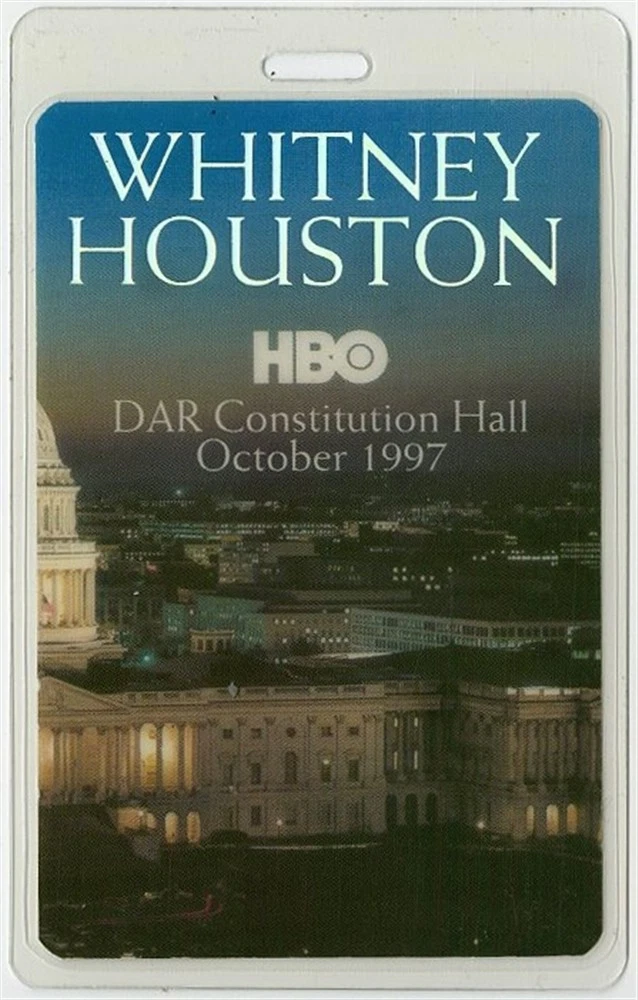 Whitney Houston 1997 HBO DAR Constitution Hall Laminated Backstage Pass