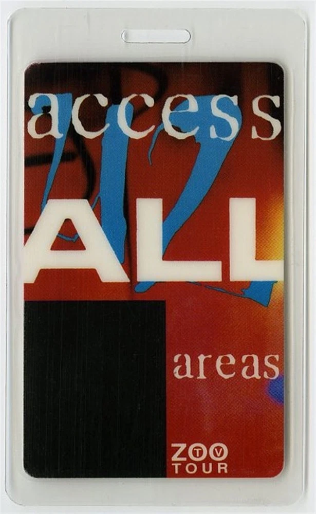 U2 1992 ZooTV Concert Tour All Access Laminated Backstage Pass