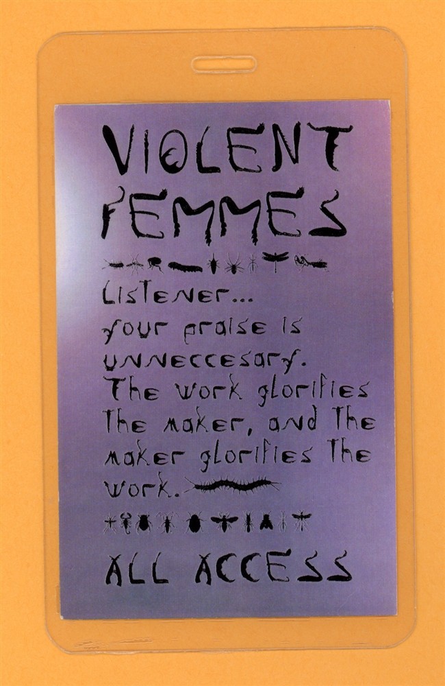 Violent Femmes All Access Backstage Laminated Pass - 1998 Tour