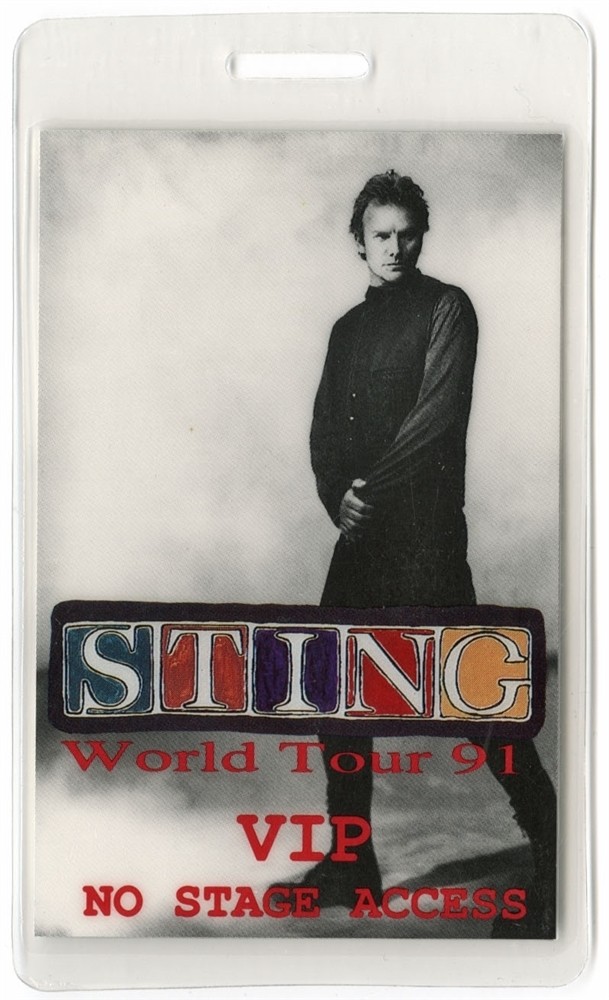 Sting 1991 Soul Cages Concert Tour VIP Laminated Backstage Pass The Police