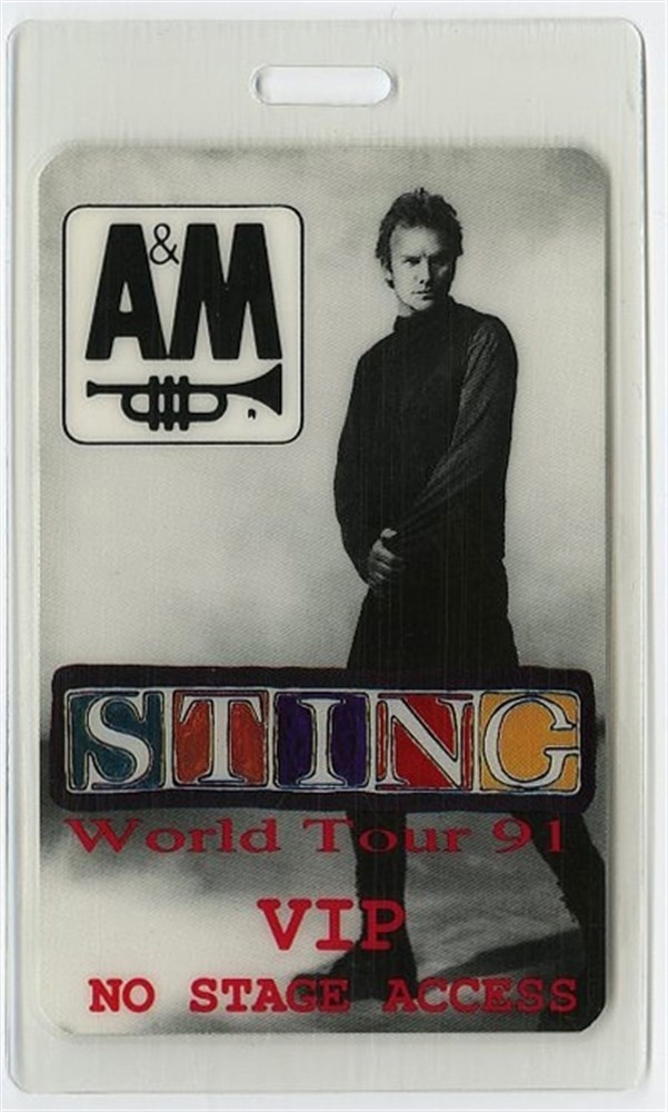 Sting 1991 Concert Laminated Backstage Pass Soul Cages Tour Police