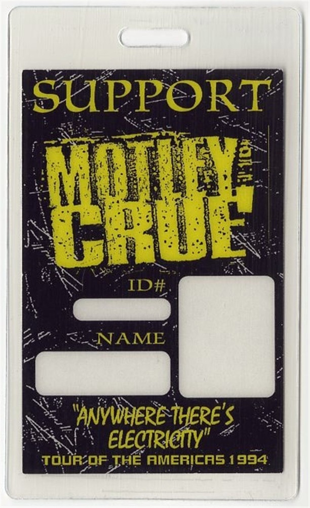 Motley Crue 1994 Anywhere There's Electricity Tour Laminated Backstage Pass