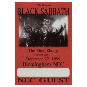 Black Sabbath 1999 Reunion Concert Tour NEC Guest Backstage Pass