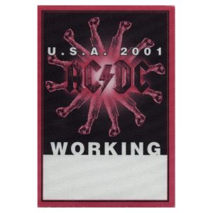 AC/DC 2001 Stiff Upper Lip Concert Tour Working Backstage Pass - USA