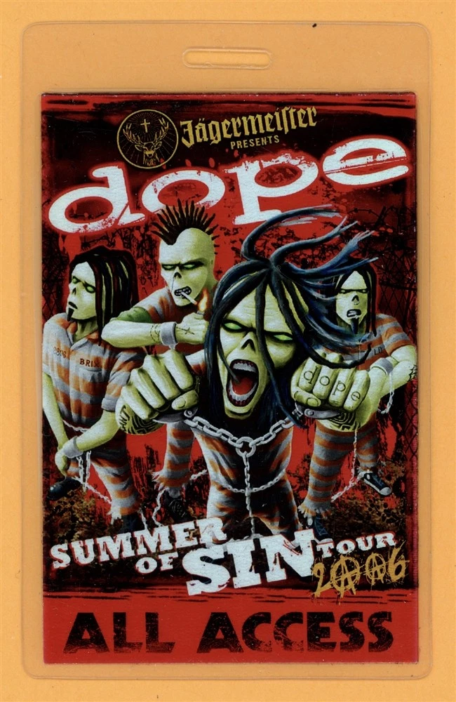 dope 2002 Summer of Sin Tour All Access Laminated Backstage Pass