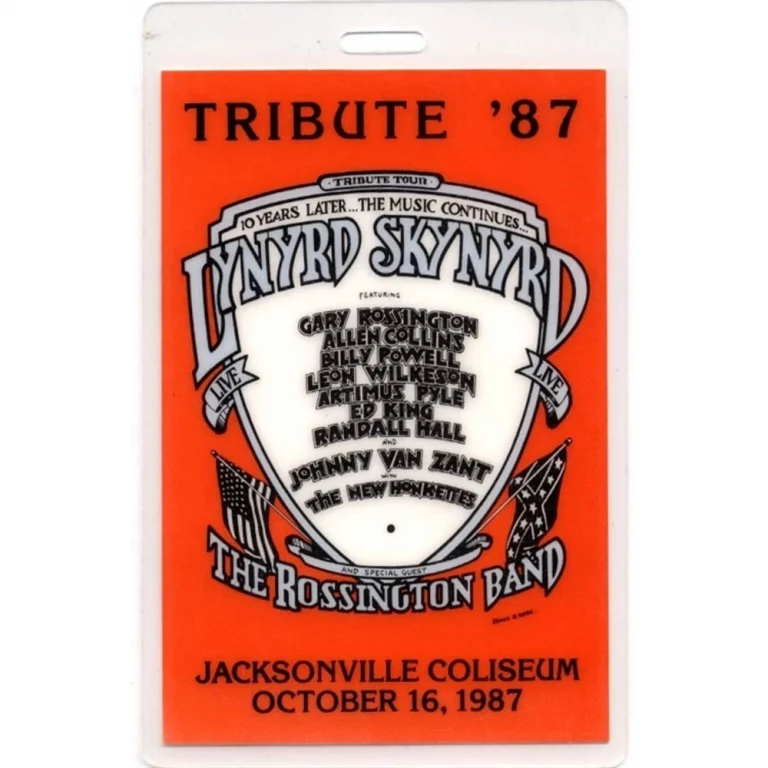 Lynyrd Skynyrd 1987 Tribute Concert Tour Jacksonville Laminated Backstage Pass