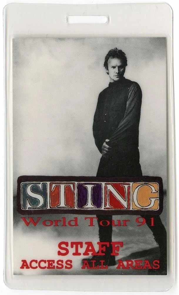 Sting 1991 Soul Cages Tour All Access Laminated Backstage Pass - The Police