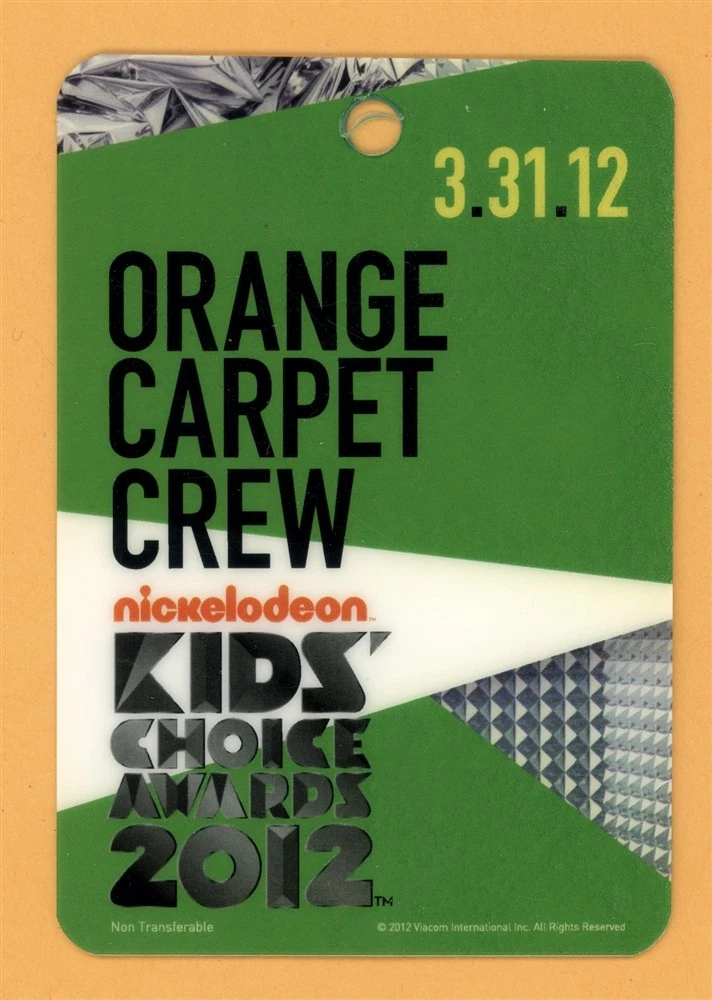 Nickelodean Kids Choice Awards 2012 Tour Carpet Laminated Backstage Pass