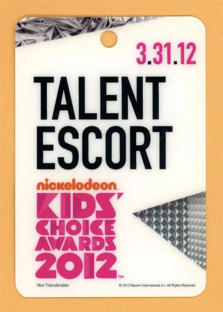 Nickelodean Kids Choice Awards 2012 Tour Escort Laminated Backstage Pass