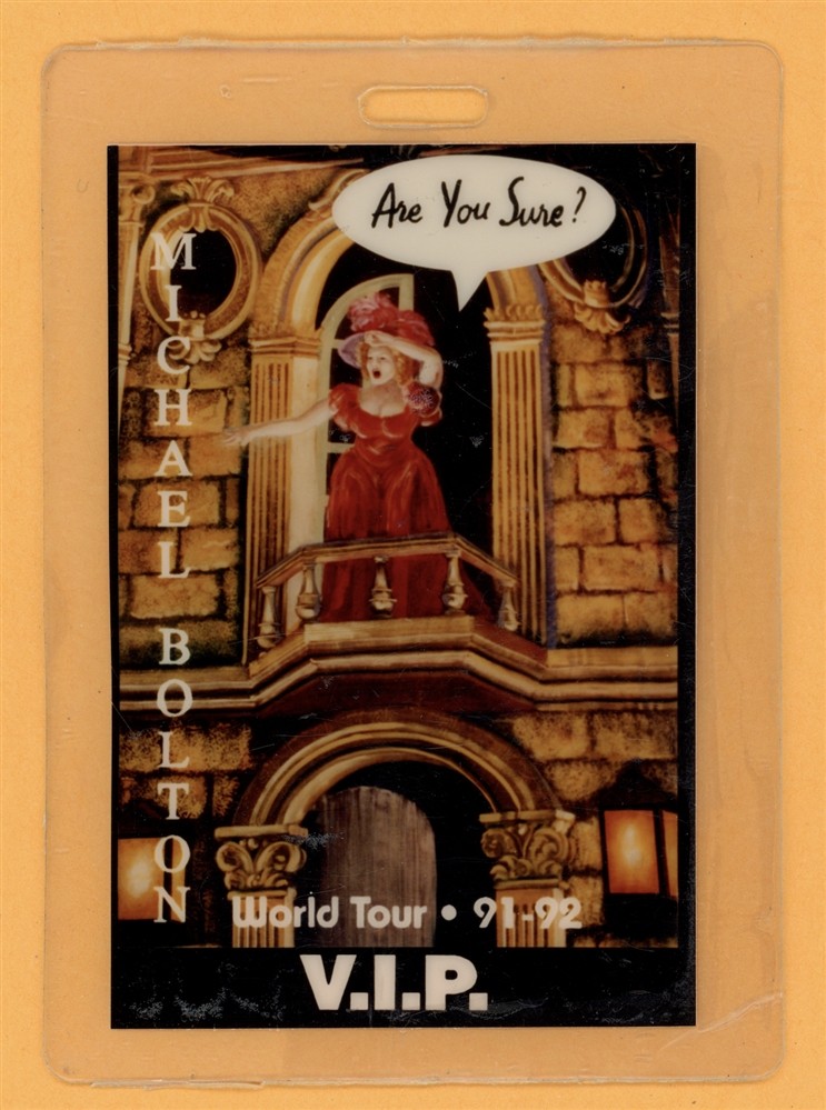 Michael Bolton 1991 Are You Sure? Tour VIP Laminated Backstage Pass