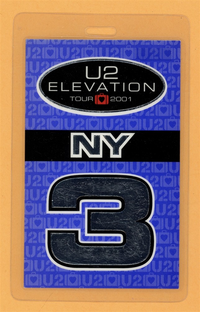 U2 2001 Elevation Tour NY 3 Laminated Backstage Pass