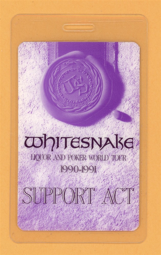 Whitesnake 1990 Liquor & Poker Tour Support Act Laminated Backstage Pass