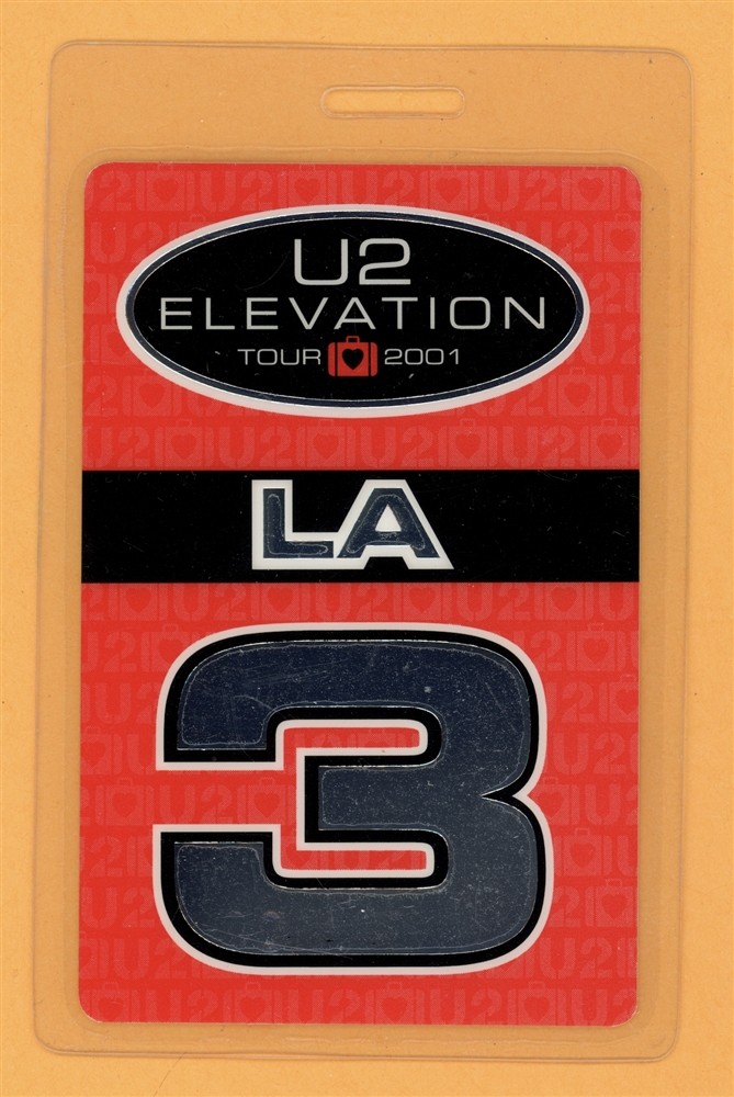 U2 2001 Elevation Tour LA 3 Laminated Backstage Pass