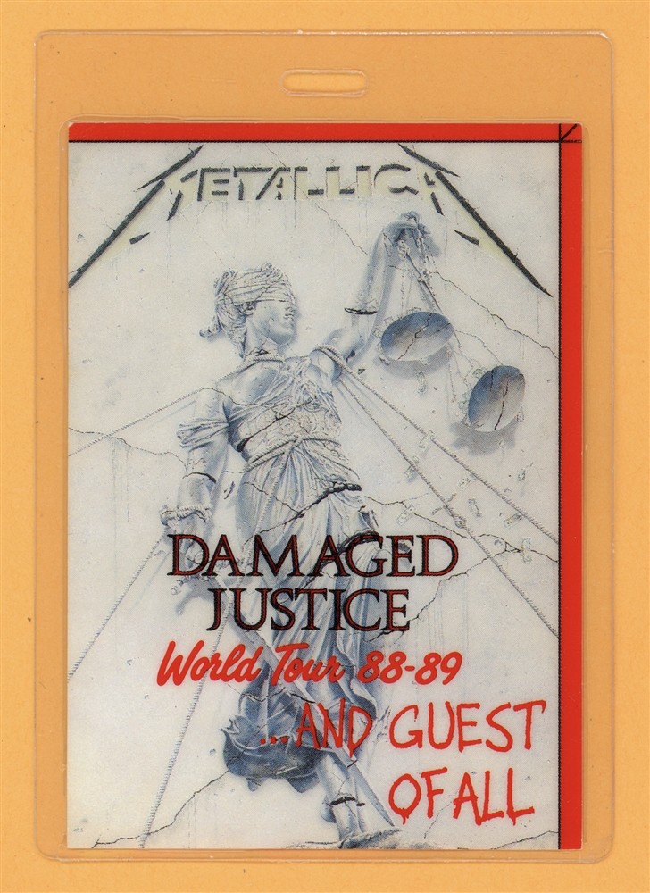 Metallica 1988 Damaged Justice Tour Guest Laminated Backstage Pass