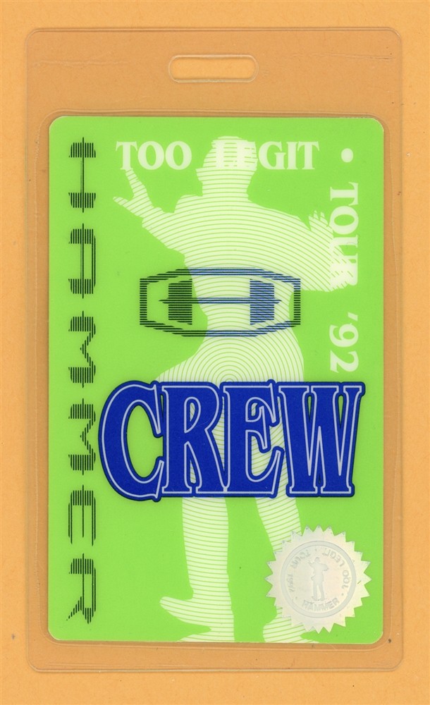 MC Hammer 1992 Too Legit Tour Crew Laminated Backstage Pass