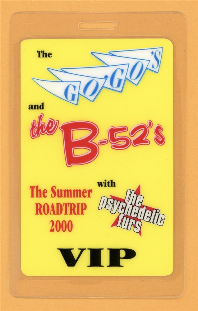 The Go-Go's 2000 Tour w/ B-52's & Psychedeliuc Furs VIP Laminated Backstage Pass