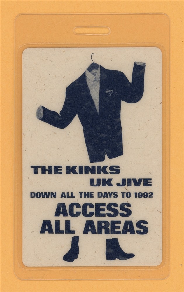The Kinks 1992 UK Jive Tour All Access Laminated Backstage Pass
