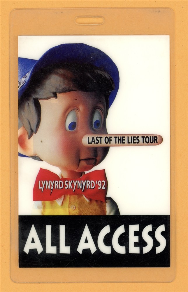Lynyrd Skynyrd 1992 Last of The Lies Tour All Access Laminated Backstage Pass