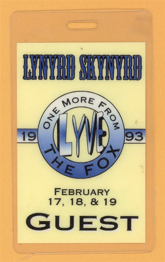 Lynyrd Skynyrd 1993 One More From The Fox Tour Guest Laminated Backstage Pass