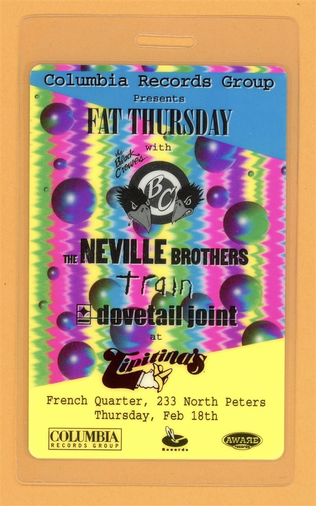 The Black Crowes Train Neville Brothers Tour Laminate Backstage Pass