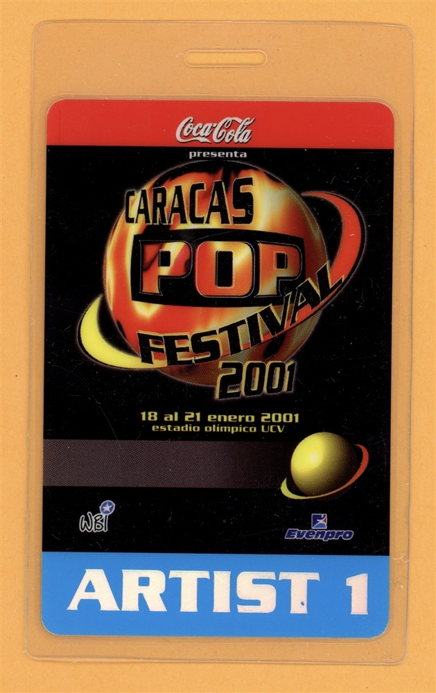 Oasis 2001 Caracas Pop Festival Sting, Mana Laminated Tour Backstage Pass
